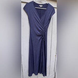 Max Studio Blue Ruched Wrap Midi Dress XS Sleeveless V-Neck boho indie